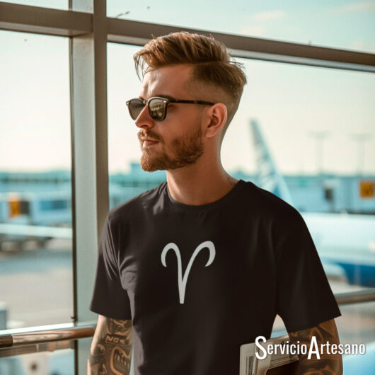 Camiseta Negra con el símbolo de Aries Hombre