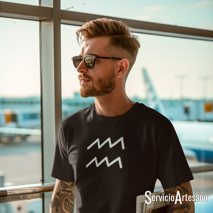 Camiseta Negra con el símbolo de Acuario Hombre