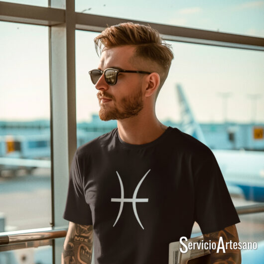 Camiseta Negra con el símbolo de Piscis Hombre