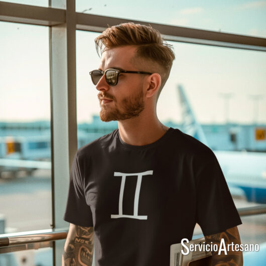 Camiseta Negra con el símbolo de Géminis Hombre