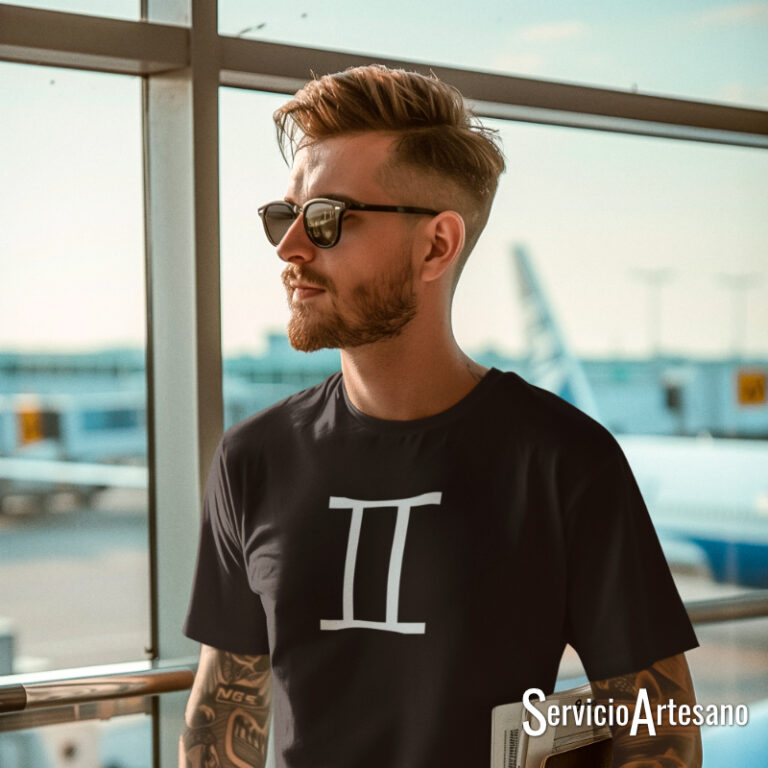 Camiseta Negra con el símbolo de Géminis Hombre